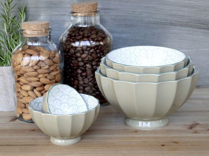 Arés Latteskål m. grønt mønster sett med 5